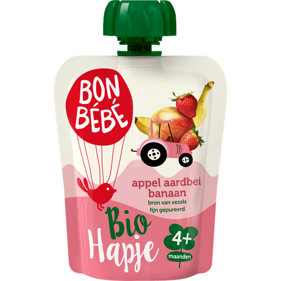 Foto van Bonbébé Biohapje appel-aardbei 6+ maanden op witte achtergrond