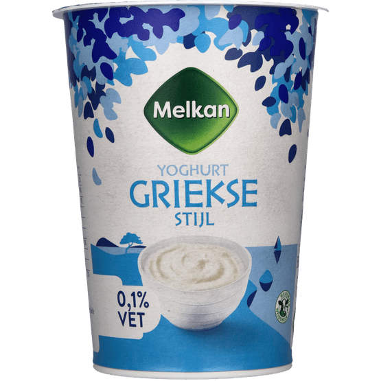 Foto van Melkan Yoghurt griekse stijl 0.1% vet op witte achtergrond