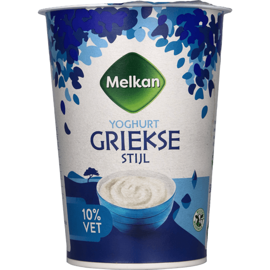 Foto van Melkan Yoghurt griekse stijl 10% vet op witte achtergrond