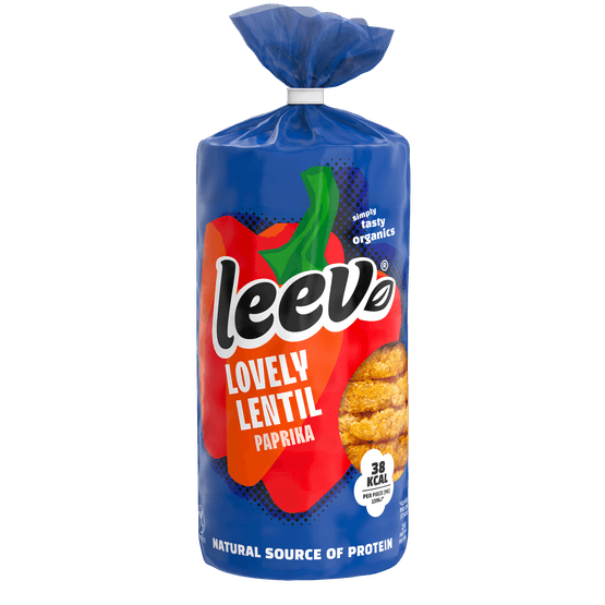 Foto van Leev Bio lentil wafels paprika op witte achtergrond