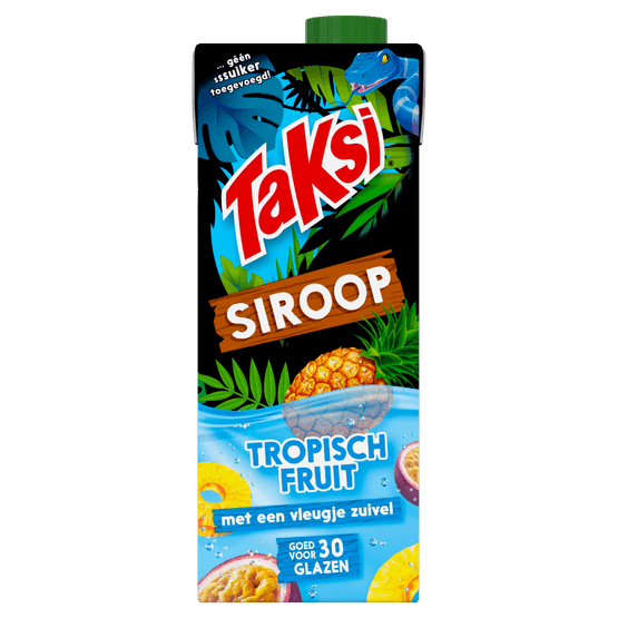 Foto van Taksi Siroop tropisch fruit 0% op witte achtergrond