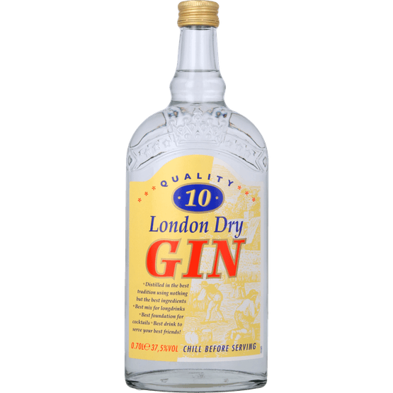 Foto van Quality 10 London Dry gin op witte achtergrond