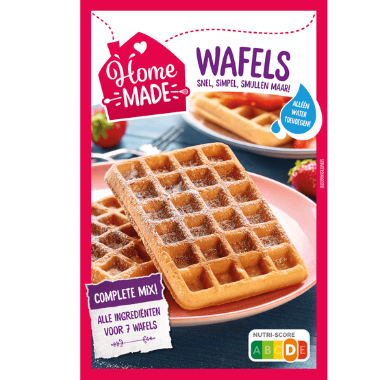 Foto van Home made Complete mix voor wafels op witte achtergrond