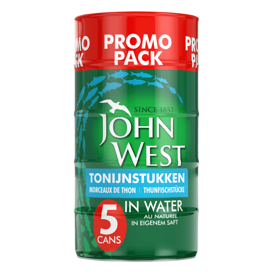 Foto van John West Tonijnstukken in water 5 st. op witte achtergrond