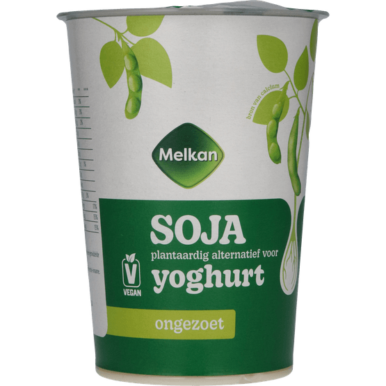 Foto van Melkan Plantaardige yoghurt soja naturel op witte achtergrond