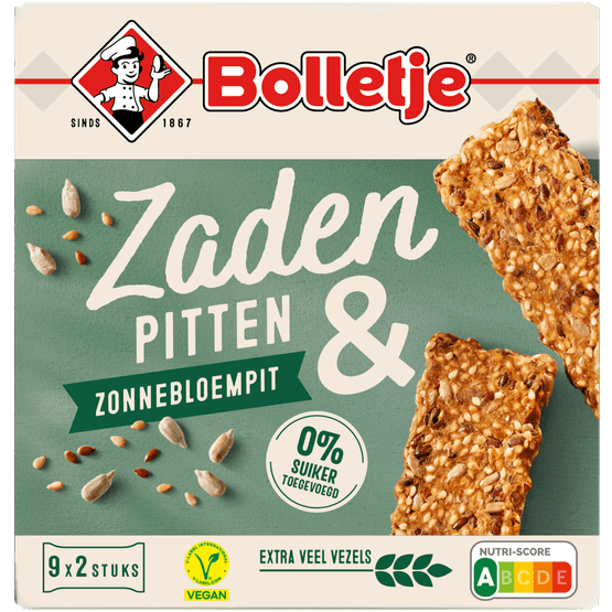 Foto van Bolletje Zaden-pitten repen zonnebloempit op witte achtergrond