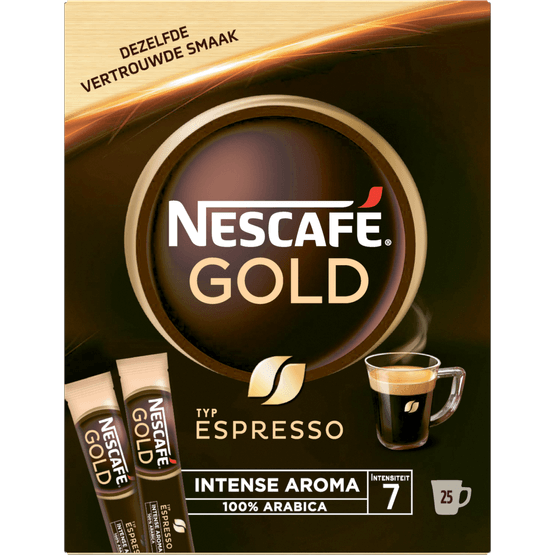 Foto van Nescafé Gold oploskoffie sticks op witte achtergrond