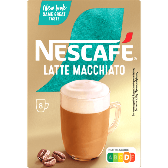 Foto van Nescafé Oploskoffie latte macchiato 8 koppen op witte achtergrond