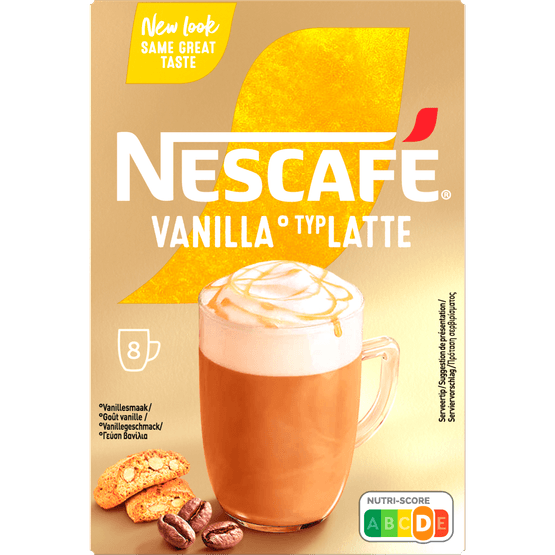 Foto van Nescafé Oploskoffie vanilla latte op witte achtergrond