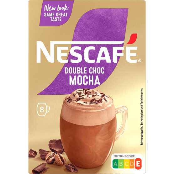 Foto van Nescafé Oploskoffie double choc mocha 8 kop op witte achtergrond
