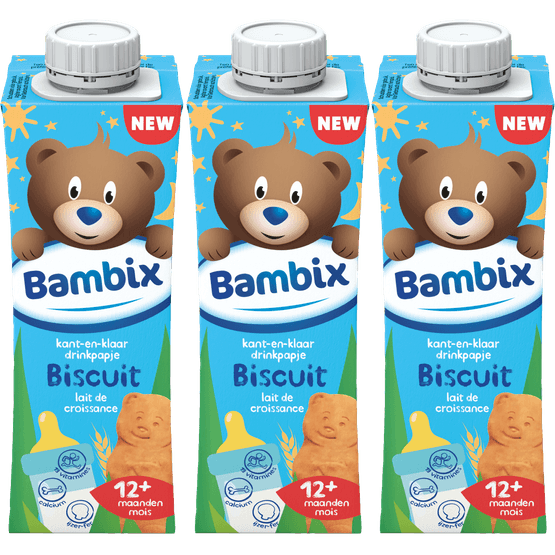 Foto van Bambix Drinkpapje biscuit 12+ maanden 3-pack op witte achtergrond