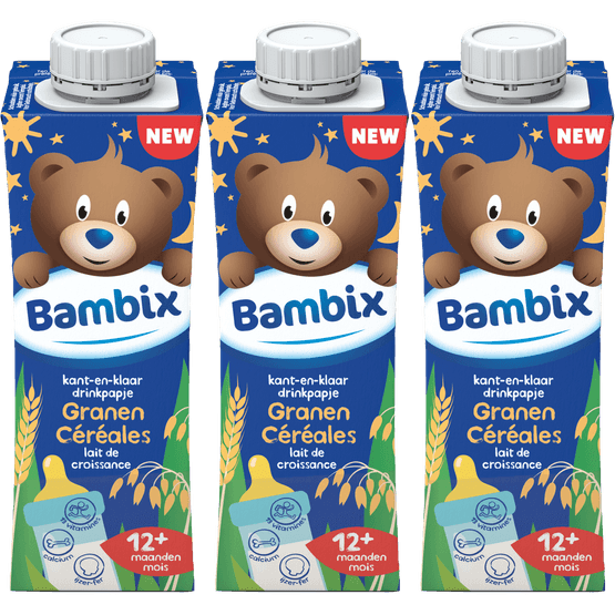 Foto van Bambix Drinkpapje granen 12+ maanden 3-pack op witte achtergrond