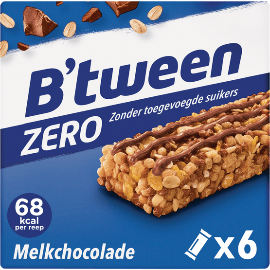 Foto van Hero Btween zero granenreep melkchocolade 6 stuks op witte achtergrond