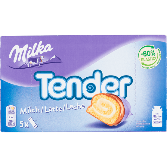 Foto van Milka Tender rolcake op witte achtergrond