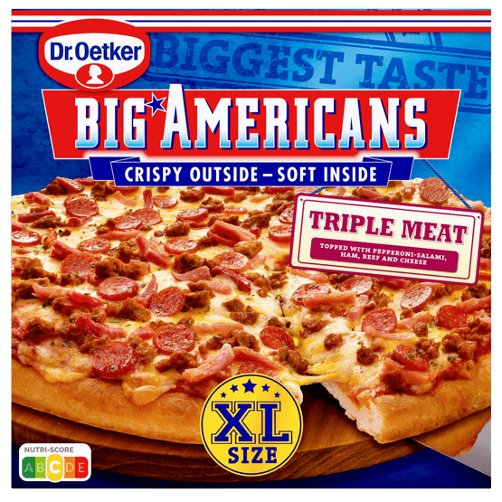 Foto van Dr. Oetker Big Americans pizza XL triple meat op witte achtergrond