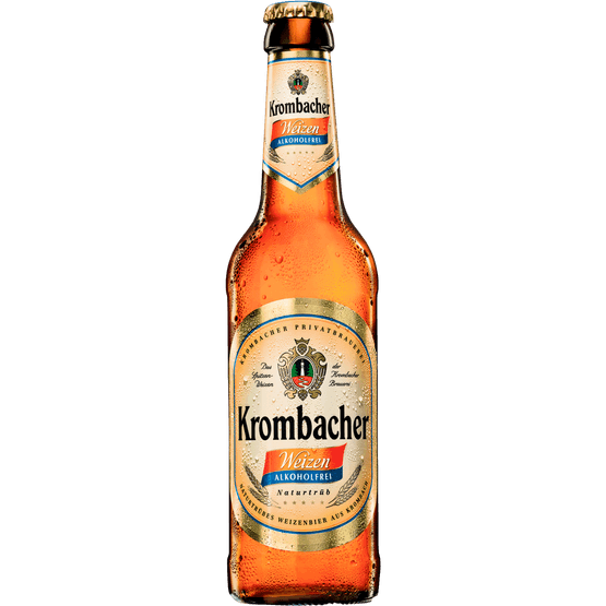 Foto van Krombacher Weizen alcohol vrij op witte achtergrond