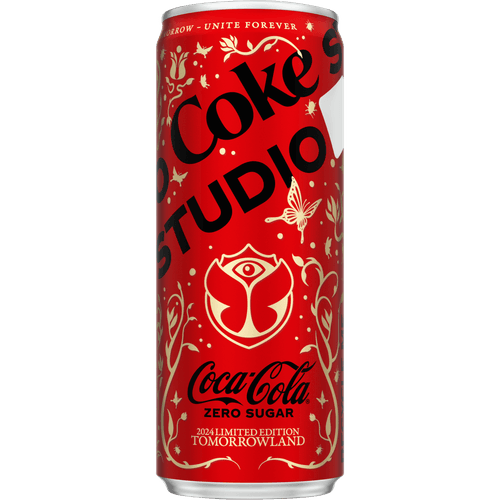 Foto van Coca-Cola Zero tommorowland limited edition op witte achtergrond