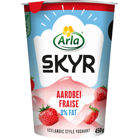 Foto van Arla Skyr aardbei op witte achtergrond