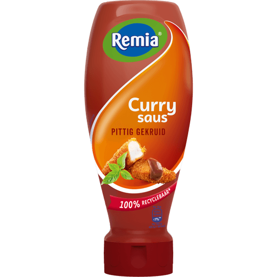 Foto van Remia Curry saus pittig gekruid op witte achtergrond