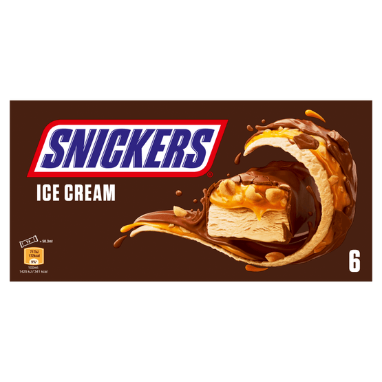 Foto van Snickers Icecream 6 stuks op witte achtergrond