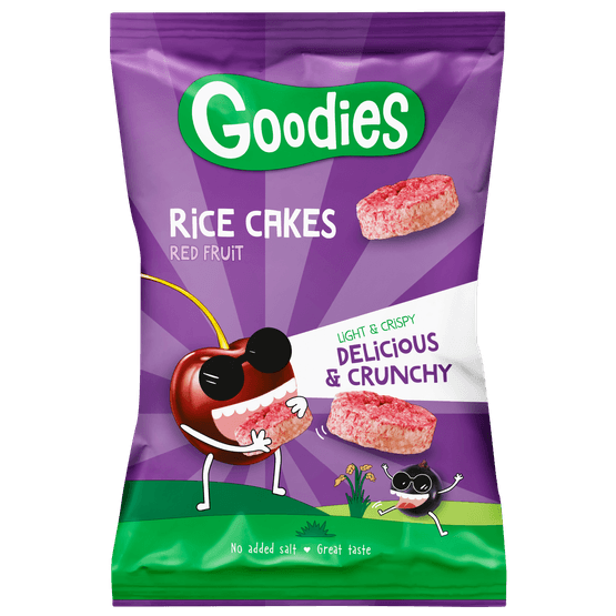 Foto van Goodies Rice cakes rood fruit op witte achtergrond