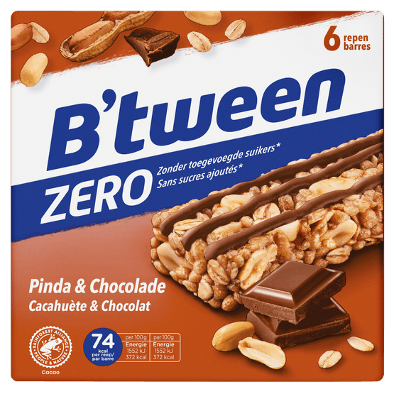 Foto van Hero Btween zero pinda & chocolade 6 st. op witte achtergrond