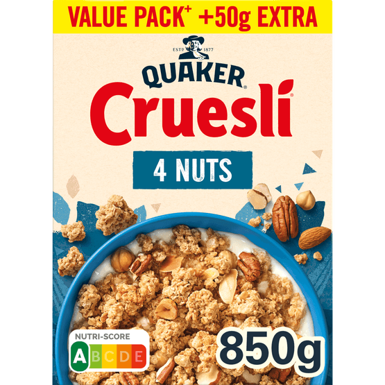 Foto van Quaker Cruesli 4 noten op witte achtergrond