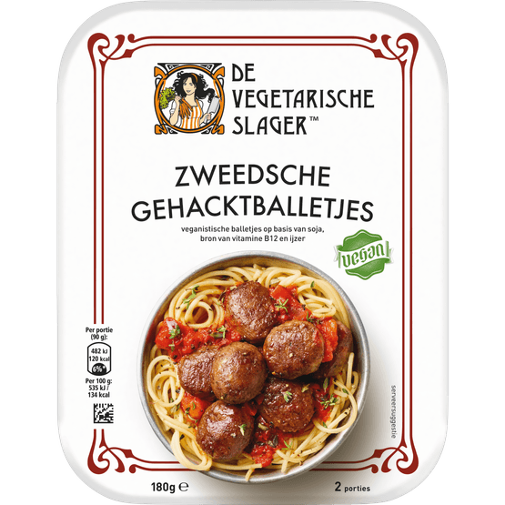 Foto van De Vegetarische Slager Zweedsche gehacktballetjes op witte achtergrond