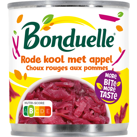 Foto van Bonduelle Rode kool met appel op witte achtergrond