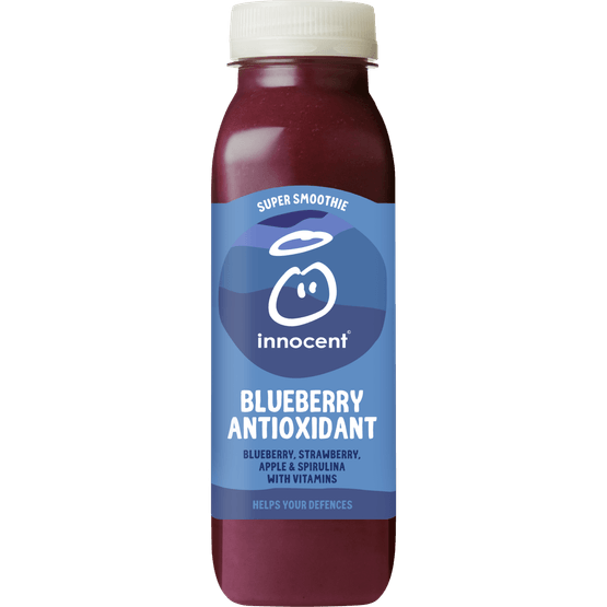 Foto van Innocent Super smoothie blueberry anti oxidant op witte achtergrond