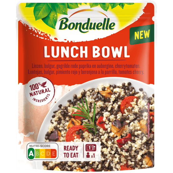 Foto van Bonduelle Lunch bowl linzen bulgur paprika op witte achtergrond