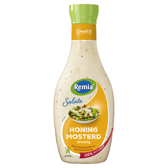 Foto van Remia Dressing salata honing-mosterd op witte achtergrond