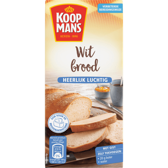 Foto van Koopmans Witbrood mix op witte achtergrond