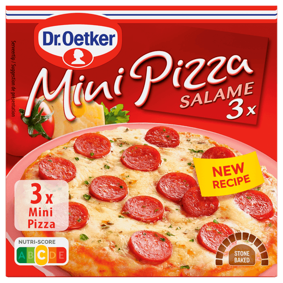 Foto van Dr. Oetker Mini pizza salame 3 stuks op witte achtergrond