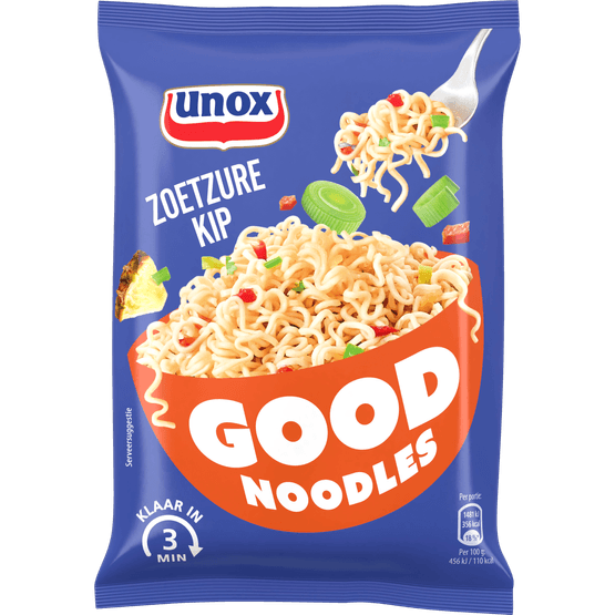 Foto van Unox Good noodles kip zoetzuur op witte achtergrond