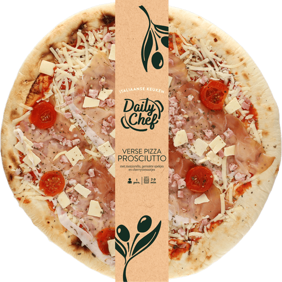 Foto van Daily Chef Pizza prosciutto op witte achtergrond