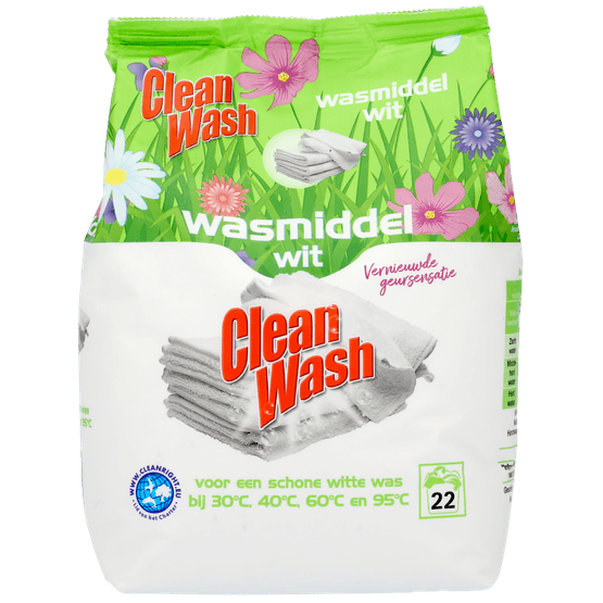 Foto van Clean Wash Poeder wasmiddel wit 22 wasbeurten op witte achtergrond