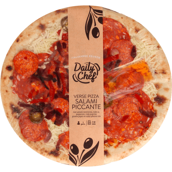Foto van Daily Chef Pizza salami piccante op witte achtergrond