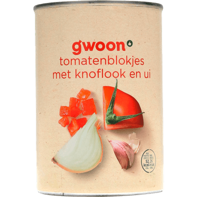 G'woon Tomatenblokjes met knoflook en ui