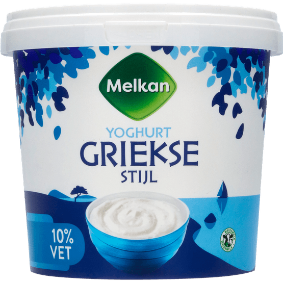 Foto van Melkan Yoghurt griekse stijl 10% vet op witte achtergrond