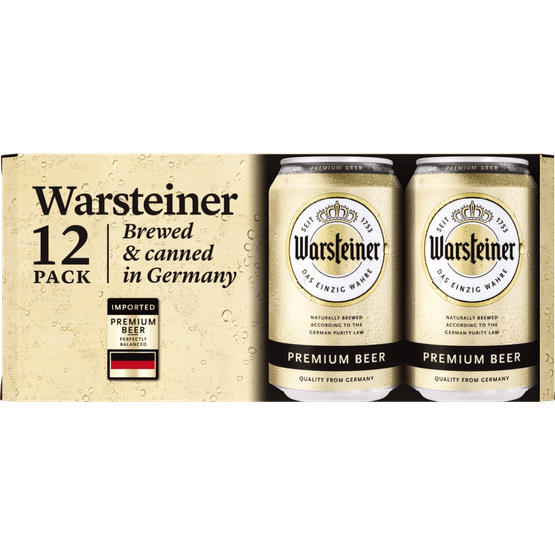Foto van Warsteiner Premium blik 12x33cl op witte achtergrond