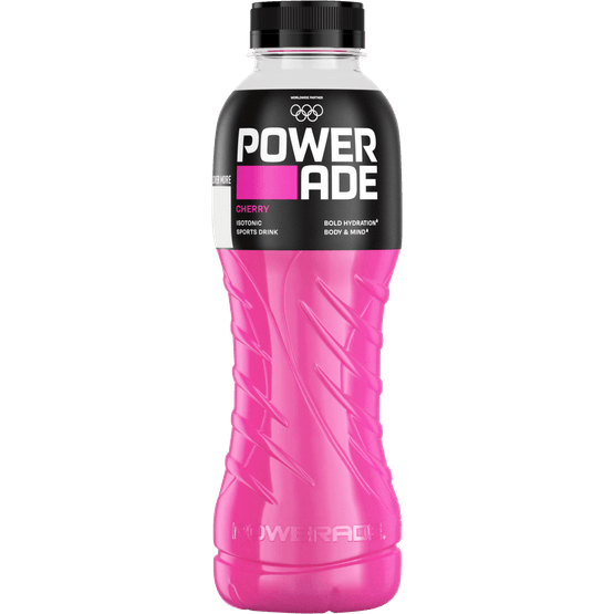 Foto van Powerade Cherry op witte achtergrond