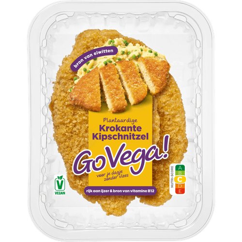 Foto van Go Vega! Krokante kipschnitzel 2 stuks op witte achtergrond