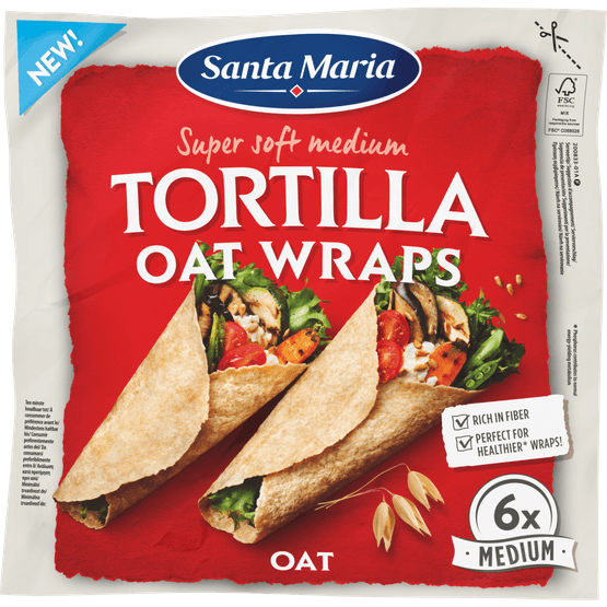 Foto van Santa Maria Wraps tortilla oat 6 stuks op witte achtergrond