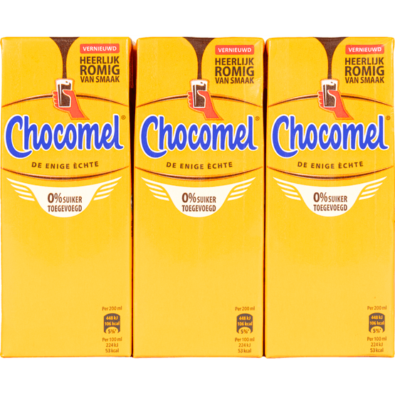 Foto van Chocomel Chocolademelk 0% 6 pack op witte achtergrond