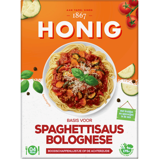 Foto van Honig Kruidenmix spaghettisaus bolognese op witte achtergrond