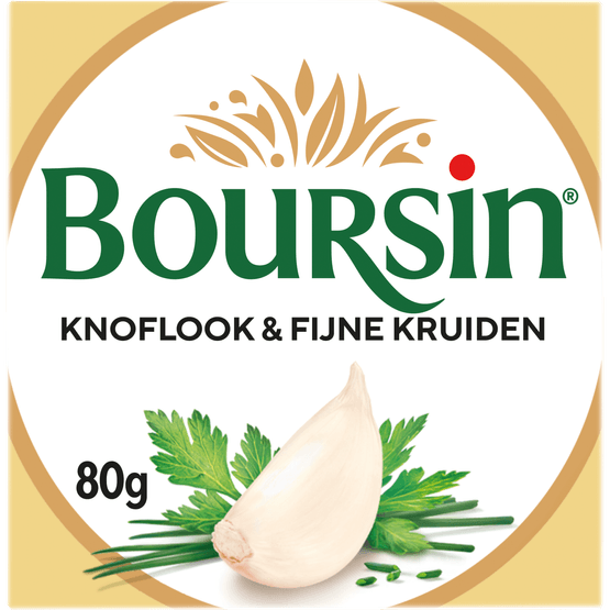 Foto van Boursin Knoflook en fijne kruiden op witte achtergrond