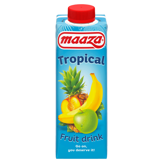 Foto van Maaza Tropical drink op witte achtergrond