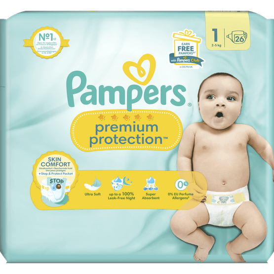 Foto van Pampers Premium protection maat 1 op witte achtergrond