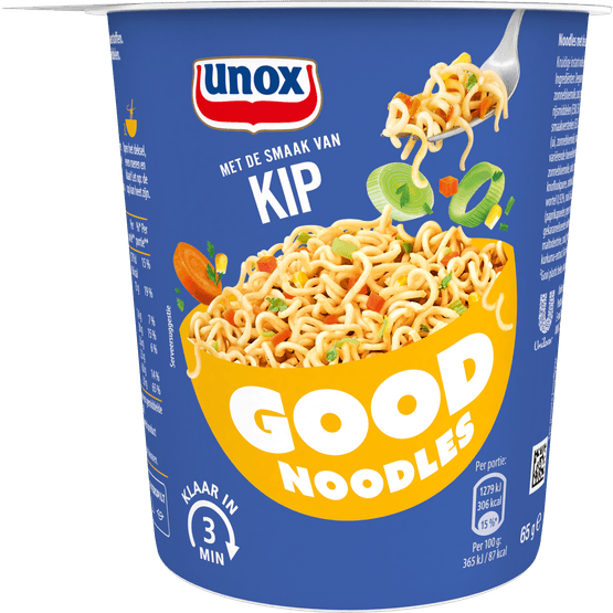 Foto van Unox Good noodles kip op witte achtergrond